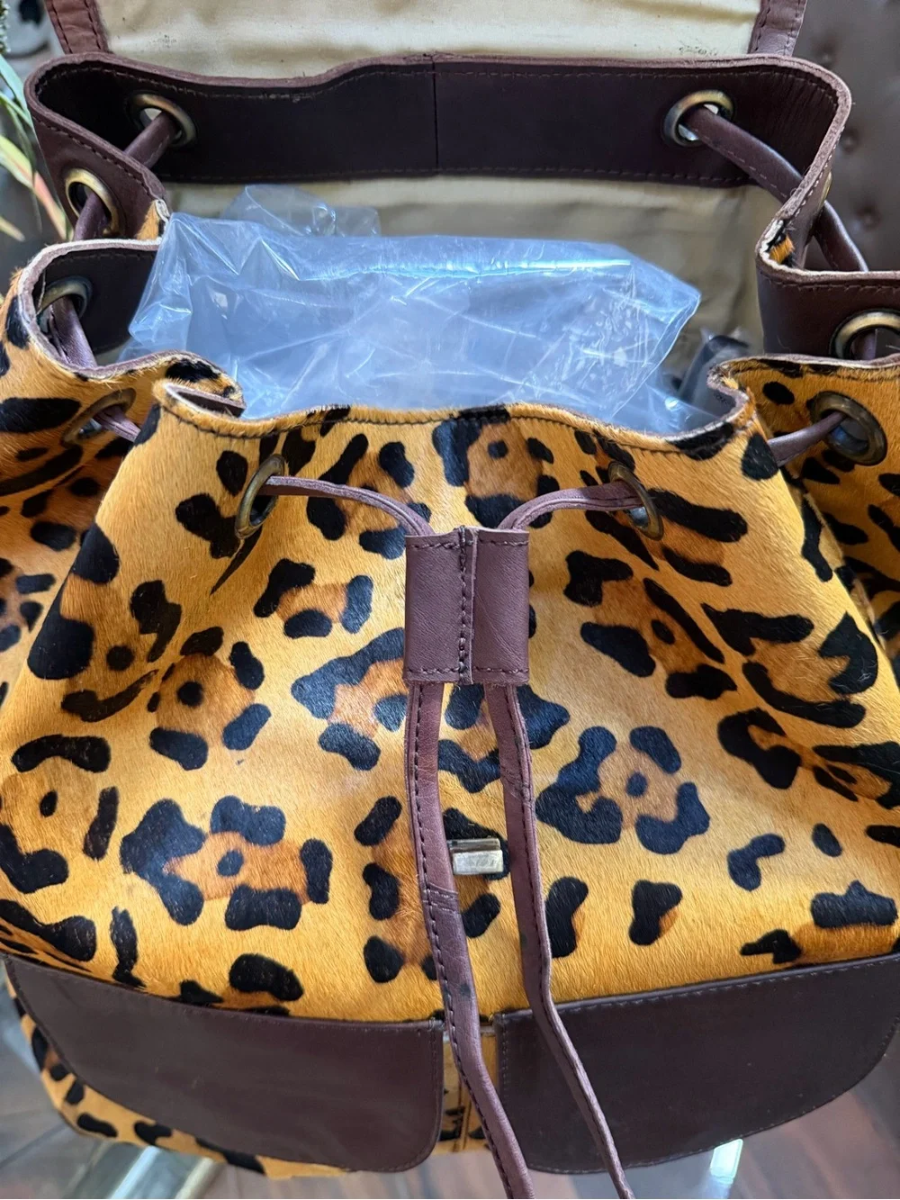 NWT Vintage American Darling Genuine Leather Cowhide Hair on Backpack Tote Bag